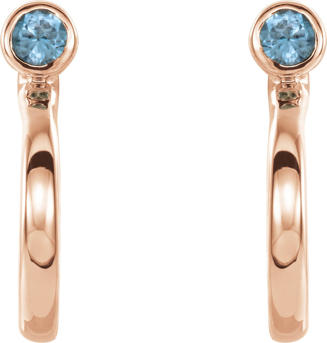 14K Gold Round Natural Blue Zircon Bezel-Set Hoop Earrings - Rose Gold - view 5