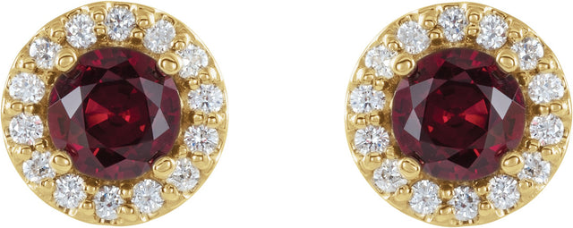 14K Gold Lab-Grown Ruby Round 4-Prong Halo-Style Earrings – 3-8mm Stones - Yellow Gold - view 6