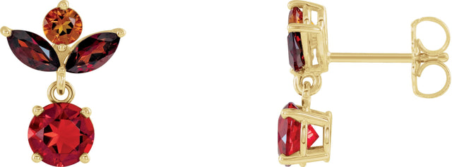 14K Gold Round Natural Mexican Fire Opal Multi-Shape Earrings - Yellow Gold