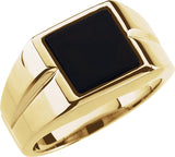 10K Gold Square Natural Black Onyx Bezel-Set Cabochon Ring - Yellow Gold