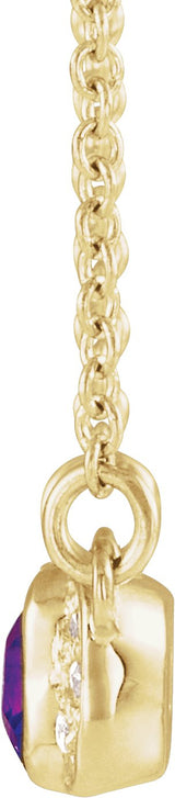 14K Gold Emerald Natural Amethyst Accented Bar Necklace - Yellow Gold - view 4