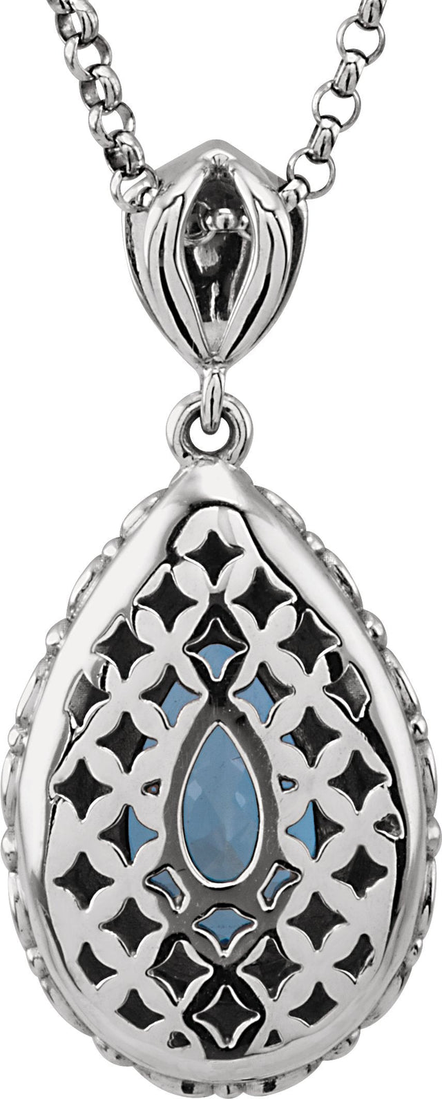 14K Gold Pear Natural London Blue Topaz Sculptural Necklace or Pendant - view 3