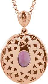 14K Gold Oval Natural Pink Tourmaline & Natural Diamond Sculptural Necklace - view 3