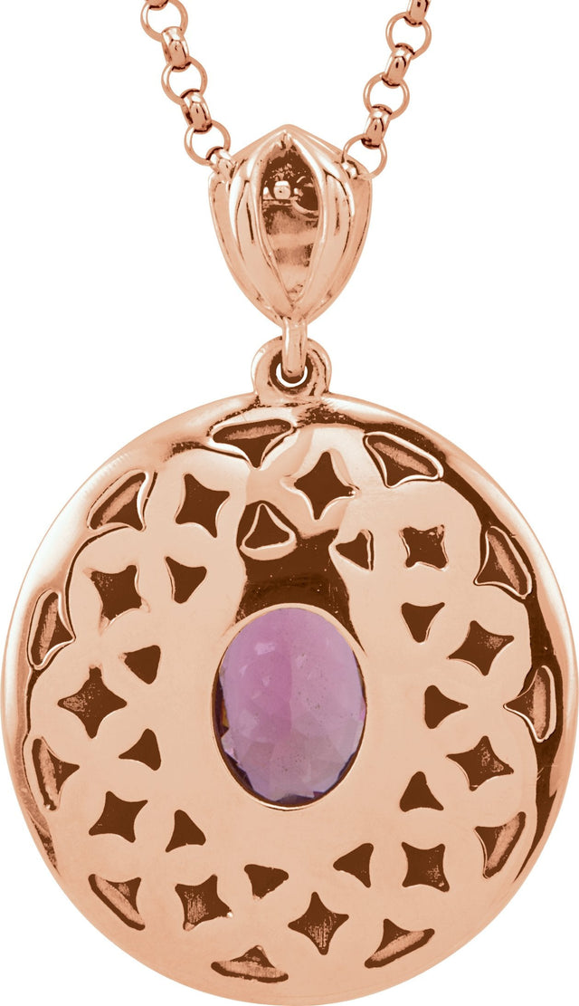 14K Gold Oval Natural Pink Tourmaline & Natural Diamond Sculptural Necklace - view 3