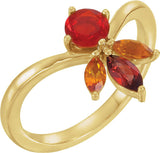 14K Gold Round Natural Mexican Fire Opal & Natural Mozambique Garnet & Natural Citrine Multi-Shape Ring - Yellow Gold