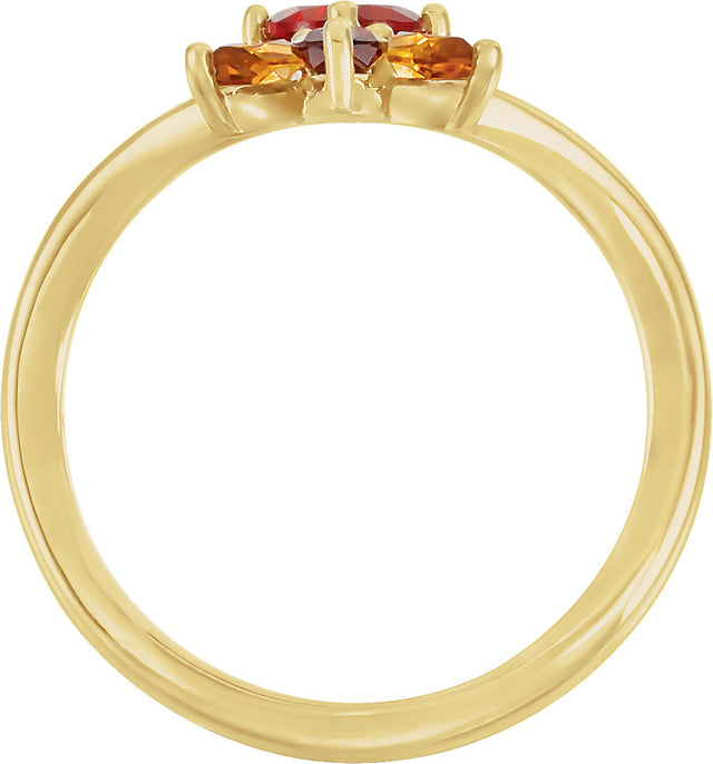 14K Gold Round Natural Mexican Fire Opal & Natural Mozambique Garnet & Natural Citrine Multi-Shape Ring - Yellow Gold - view 2