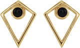 14K Gold Round Natural Black Onyx Cabochon Pyramid Earrings - Yellow Gold - view 2