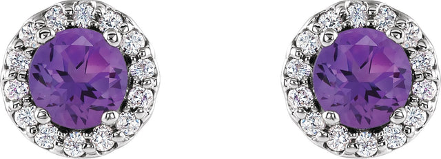 Platinum Natural Amethyst Round 4-Prong Halo-Style Earrings – 3-6mm Stones - view 5
