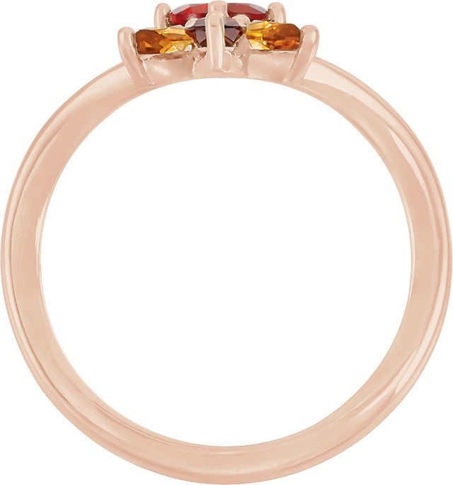 14K Gold Round Natural Mexican Fire Opal & Natural Mozambique Garnet & Natural Citrine Multi-Shape Ring - Rose Gold - view 2