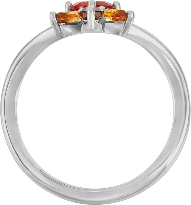 14K Gold Round Natural Mexican Fire Opal & Natural Mozambique Garnet & Natural Citrine Multi-Shape Ring - White Gold - view 2