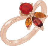 14K Gold Round Natural Mexican Fire Opal & Natural Mozambique Garnet & Natural Citrine Multi-Shape Ring - Rose Gold