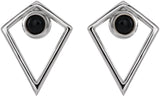 14K Gold Round Natural Black Onyx Cabochon Pyramid Earrings - White Gold - view 2