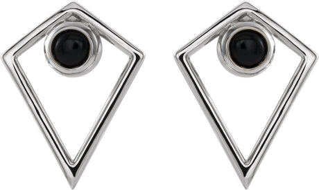 Platinum Round Natural Black Onyx Cabochon Pyramid Earrings - view 2