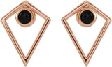 14K Gold Round Natural Black Onyx Cabochon Pyramid Earrings - Rose Gold - view 2