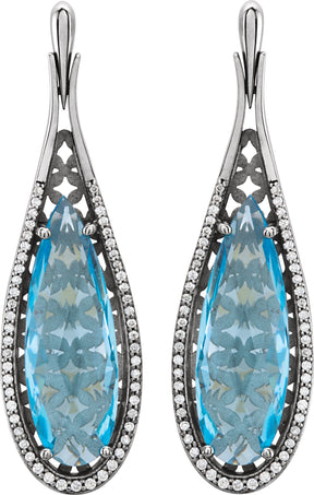 14K Gold Pear Natural Sky Blue Topaz & Natural Diamond Accented Teardrop Earrings
