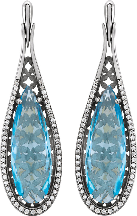 14K Gold Pear Natural Sky Blue Topaz & Natural Diamond Accented Teardrop Earrings