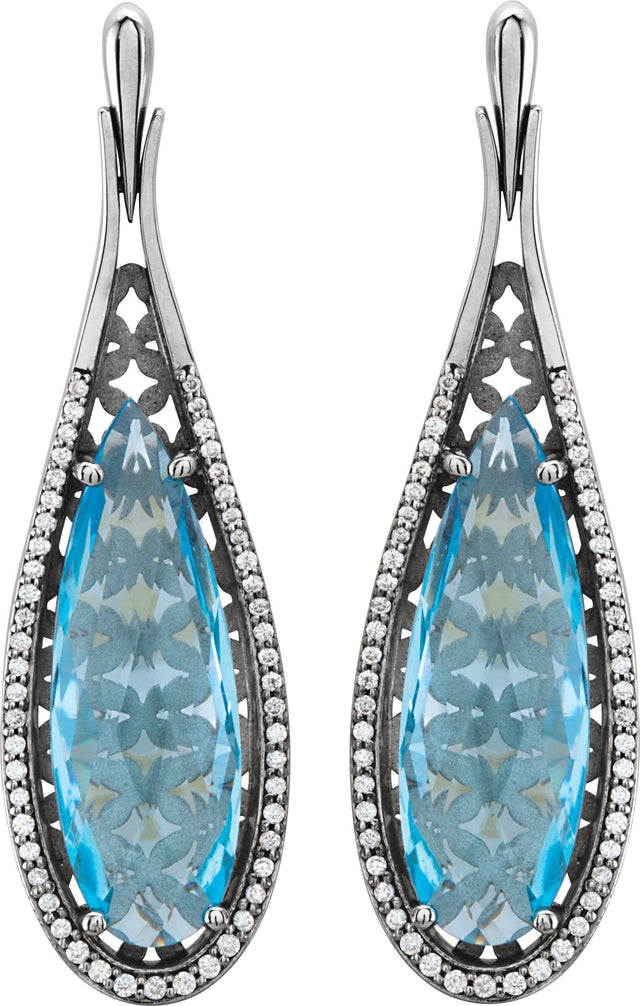 14K Gold Pear Natural Sky Blue Topaz & Natural Diamond Accented Teardrop Earrings
