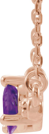 14K Gold Pear Natural Amethyst Accented Bar Necklace - Rose Gold - view 5