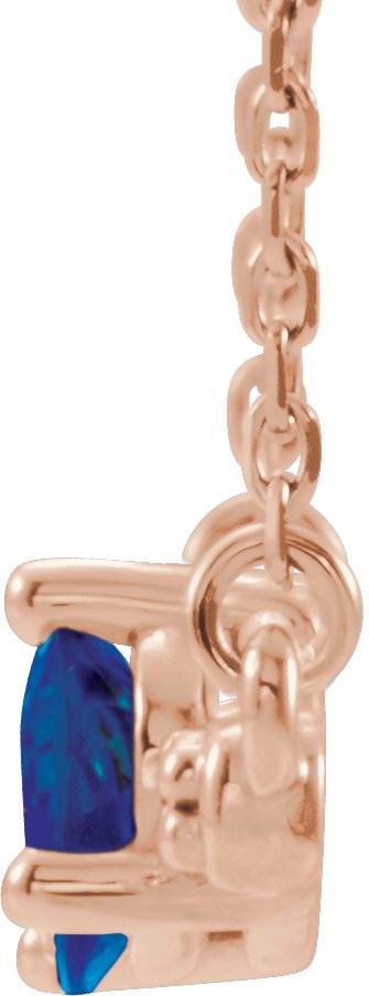14K Gold Pear Natural Blue Sapphire Accented Bar Necklace - Rose Gold - view 5