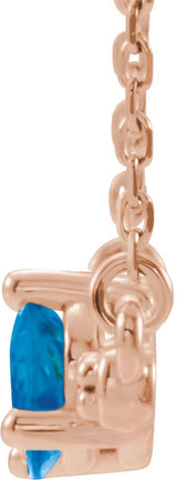 14K Gold Pear Natural Blue Zircon Accented Bar Necklace - Rose Gold - view 5