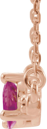 14K Gold Pear Natural Pink Tourmaline Accented Bar Necklace - Rose Gold - view 5