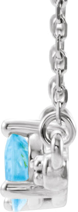 14K Gold Pear Natural Aquamarine Accented Bar Necklace - White Gold - view 5