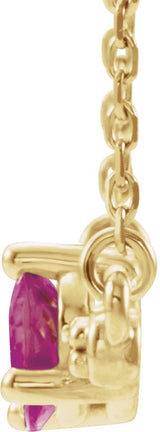 14K Gold Pear Natural Pink Tourmaline Accented Bar Necklace - Yellow Gold - view 5