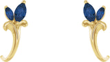 14K Gold Marquise Natural Blue Sapphire Floral J-Hoop Earrings - Yellow Gold - view 2
