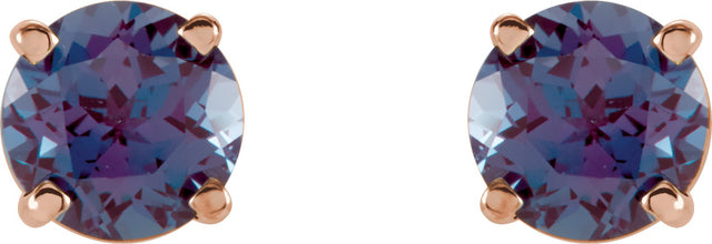 14K Gold Lab-Grown Alexandrite Round 4-Prong Lightweight Stud Earrings – 2.5-8mm Stones - Rose Gold - view 8