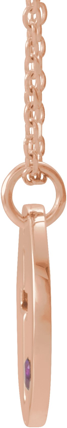 14K Gold Round Natural Amethyst Pierced Cross Disc Necklace or Pendant - Rose Gold - view 4