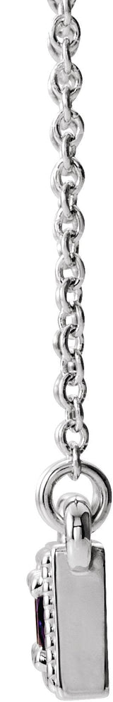 Platinum Round Natural Amethyst Three-Stone Bar Necklace - view 4