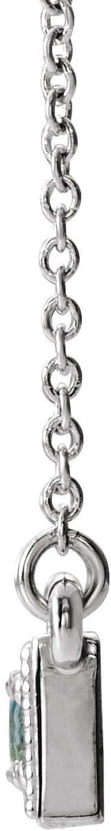 Platinum Round Natural Blue Zircon Three-Stone Bar Necklace - view 4