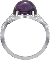 14K Gold Round Natural Amethyst Cabochon Ring - view 2