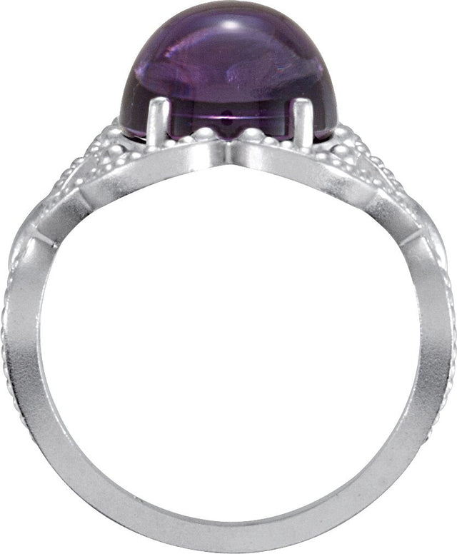 14K Gold Round Natural Amethyst Cabochon Ring - view 2