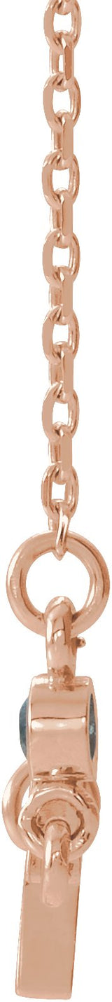 14K Gold Round Natural Aquamarine Accented Sideways Cross Necklace - Rose Gold - view 4