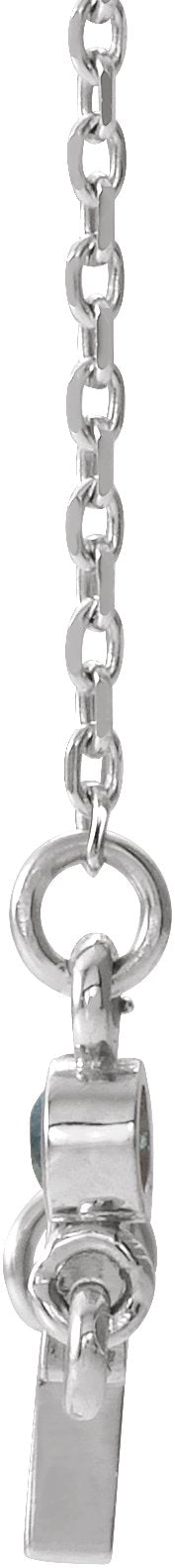 14K Gold Round Natural Aquamarine Accented Sideways Cross Necklace - White Gold - view 4