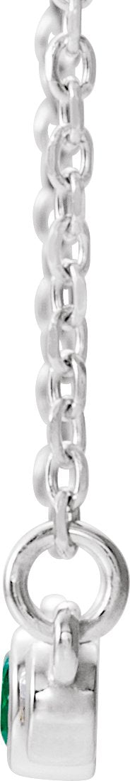 14K Gold Round Natural Emerald Bezel-Set Bar Necklace – 0.08 CTW - White Gold - view 4