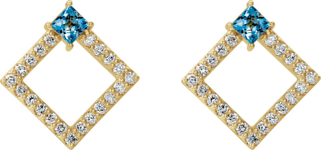 Platinum Square Natural White Sapphire Accented Geometric Earrings - view 8