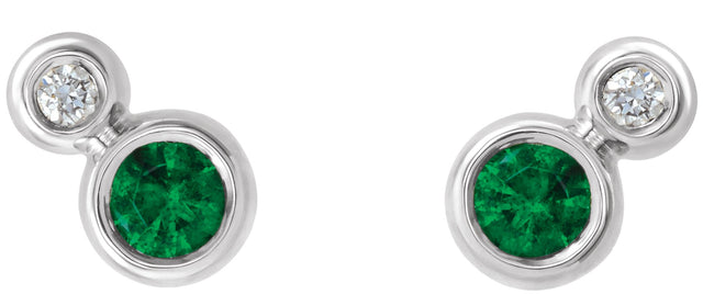 14K Gold Round Natural Emerald Accented Bezel-Set Earrings – 3-5mm Stones - White Gold - view 3