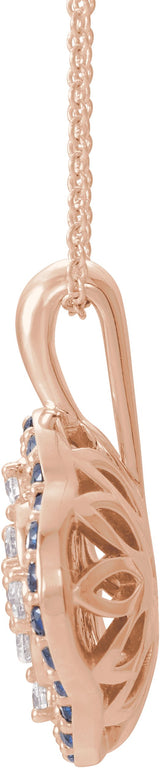14K Gold Round Natural Blue Sapphire & Natural Diamond Halo-Style Cluster Necklace or Pendant – 1/3 CTW · 2mm - Rose Gold - view 2
