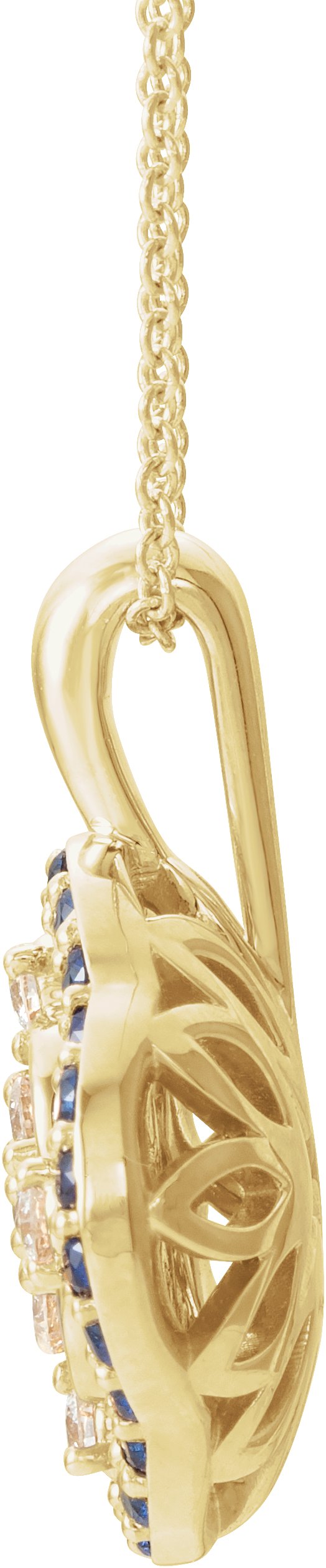 14K Gold Round Natural Blue Sapphire & Natural Diamond Halo-Style Cluster Necklace or Pendant – 1/3 CTW · 2mm - Yellow Gold - view 2