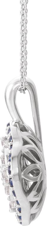 14K Gold Round Natural Blue Sapphire & Natural Diamond Halo-Style Cluster Necklace or Pendant – 1/3 CTW · 2mm - White Gold - view 2
