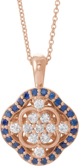 14K Gold Round Natural Blue Sapphire & Natural Diamond Halo-Style Cluster Necklace or Pendant – 1/3 CTW · 2mm - Rose Gold