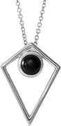Platinum Round Natural Black Onyx Cabochon Pyramid Necklace or Pendant
