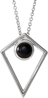 14K Gold Round Natural Black Onyx Cabochon Pyramid Necklace or Pendant - White Gold