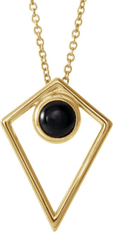 14K Gold Round Natural Black Onyx Cabochon Pyramid Necklace or Pendant - Yellow Gold