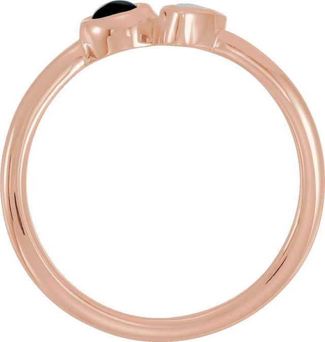 14K Gold Round Natural White Opal & Natural Black Onyx Two-Stone Bezel-Set Ring - Rose Gold - view 2