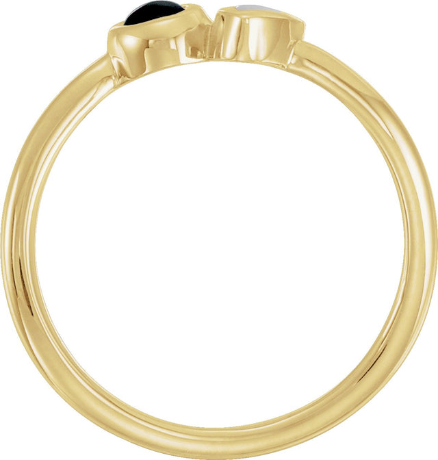 14K Gold Round Natural White Opal & Natural Black Onyx Two-Stone Bezel-Set Ring - Rose Gold - view 3