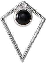 14K Gold Round Natural Black Onyx Cabochon Pyramid Necklace or Pendant - White Gold