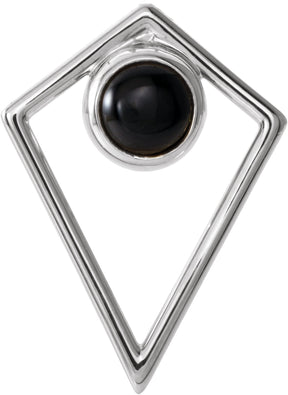 14K Gold Round Natural Black Onyx Cabochon Pyramid Necklace or Pendant - White Gold